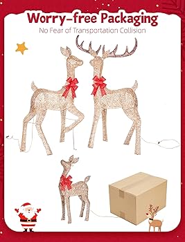 Amazon.com: Brightown 60in 3-Piece 3D Lighted Christmas Deer